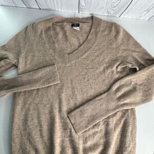 J Crew Womens Cashmere V Neck Pullover Sweater Light Tan Size Small